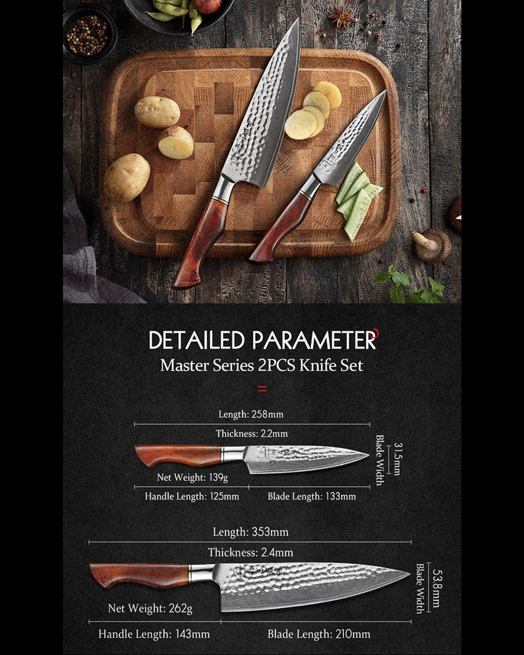 2 Piece Knife Set = Chef's + Petty