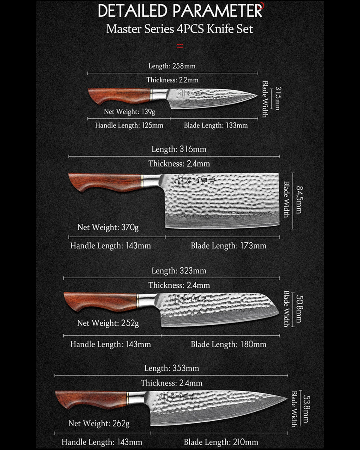 4 Piece Knife Set + Magnetic Block