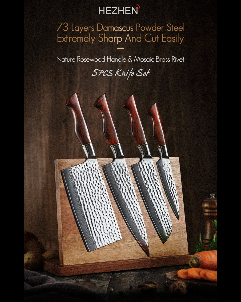 4 Piece Knife Set + Magnetic Block
